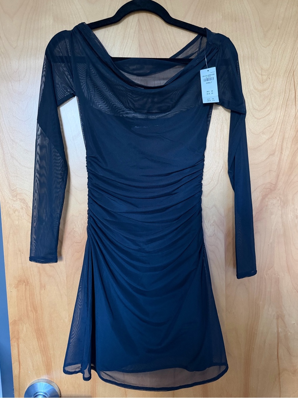Abercrombie Black Sheer Long-Sleeve Ruched Dress - NWT
